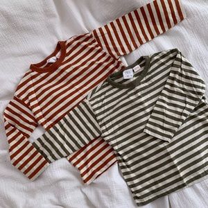 Zara boys striped long sleeve shirts 3/4 olive rust
